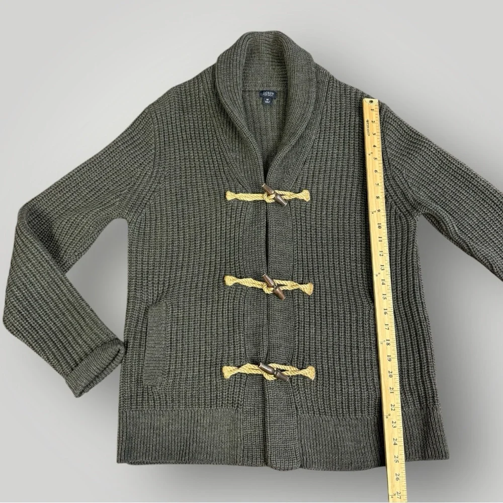 J. Crew Chunky 100% Wool Ribbed Toggle Closures Shawl Collar Cardigan Sz M Green